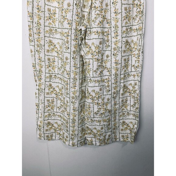 Joie Pants Ivory Floral Size M 100% Linen Wide Leg Ankle Cropped - Picture 8 of 10